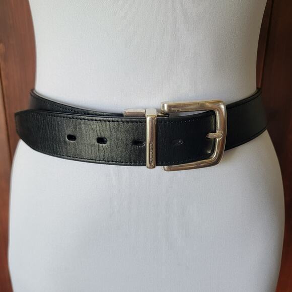 Fossil Reversible Black Brown Leather Belt Silver Buckle Hardware 39" Men Women - Picture 7 of 9